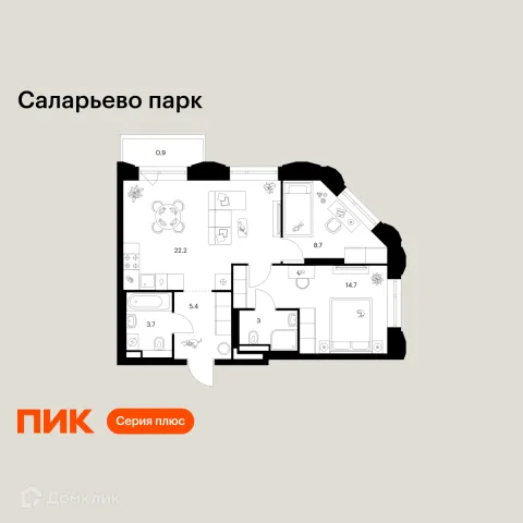Планировка 2 комн. в ЖК Саларьево парк