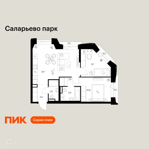 Планировка 2 комн. в ЖК Саларьево парк