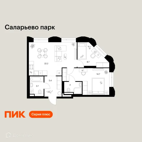 Планировка 2 комн. в ЖК Саларьево парк