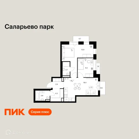 Планировка 2 комн. в ЖК Саларьево парк