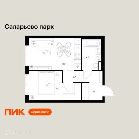Планировка 1 комн. в ЖК Саларьево парк