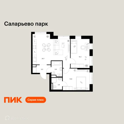 Планировка 2 комн. в ЖК Саларьево парк