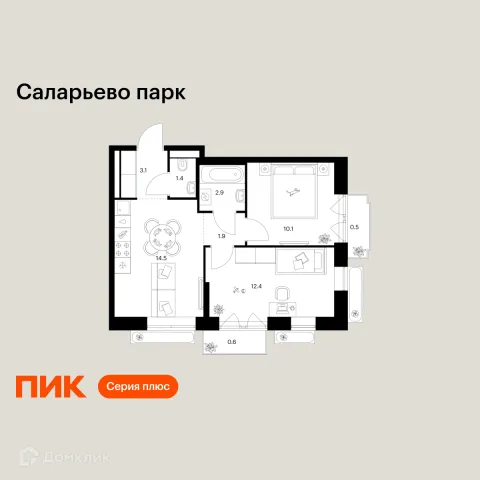 Планировка 2 комн. в ЖК Саларьево парк