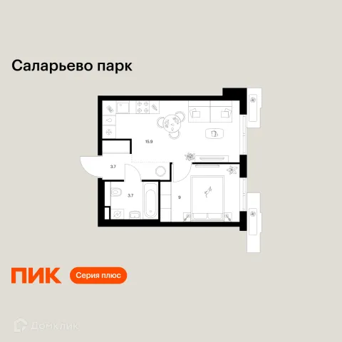 Планировка 1 комн. в ЖК Саларьево парк