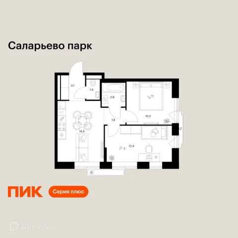 Планировка 2 комн. в ЖК Саларьево парк