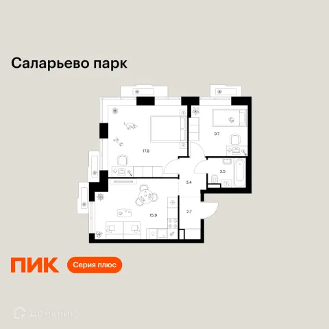 Планировка 2 комн. в ЖК Саларьево парк