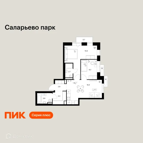 Планировка 2 комн. в ЖК Саларьево парк