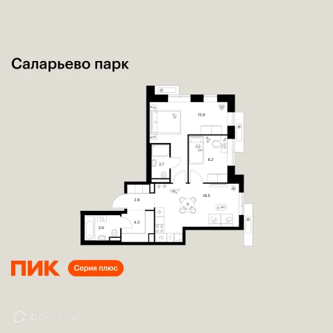 Планировка 2 комн. в ЖК Саларьево парк