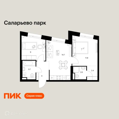 Планировка 2 комн. в ЖК Саларьево парк