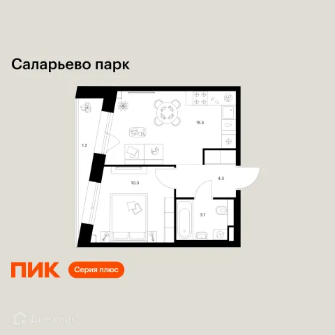 Планировка 1 комн. в ЖК Саларьево парк