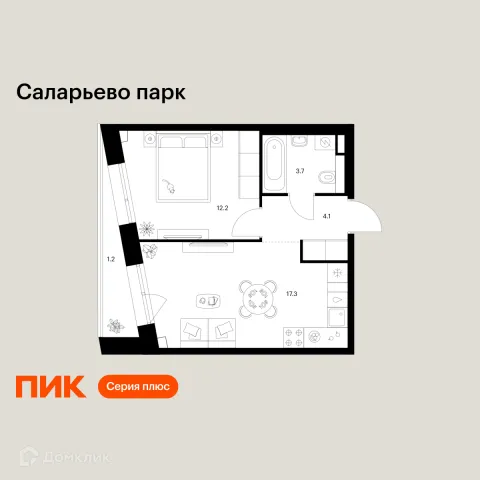 Планировка 1 комн. в ЖК Саларьево парк