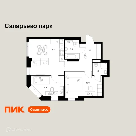 Планировка 2 комн. в ЖК Саларьево парк