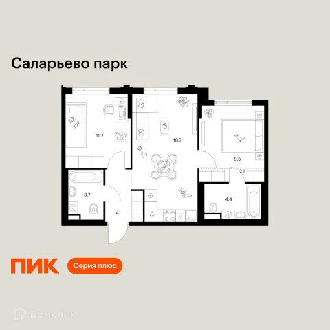 Планировка 2 комн. в ЖК Саларьево парк