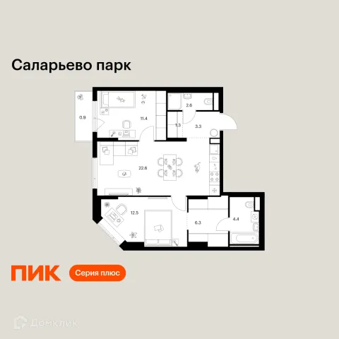 Планировка 2 комн. в ЖК Саларьево парк