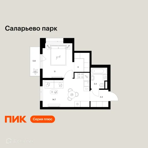 Планировка 1 комн. в ЖК Саларьево парк