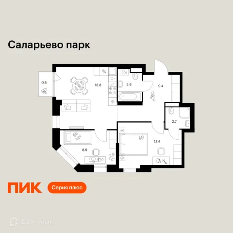 Планировка 2 комн. в ЖК Саларьево парк