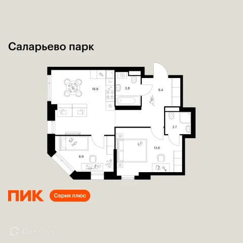 Планировка 2 комн. в ЖК Саларьево парк