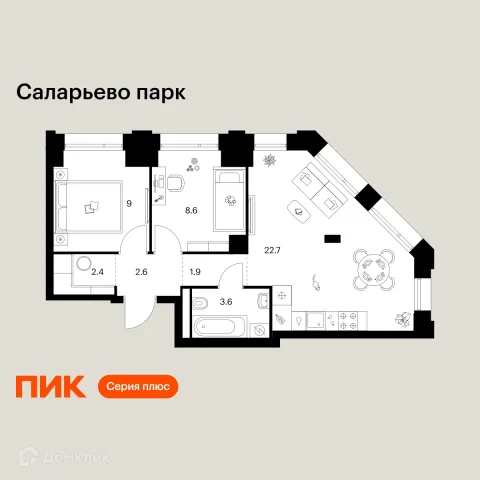 Планировка 2 комн. в ЖК Саларьево парк