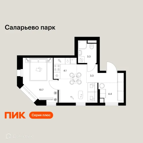 Планировка 1 комн. в ЖК Саларьево парк