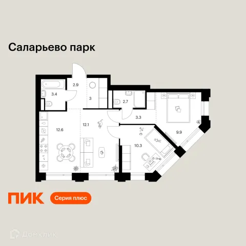 Планировка 2 комн. в ЖК Саларьево парк