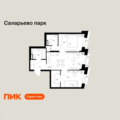 Планировка 2 комн. в ЖК Саларьево парк