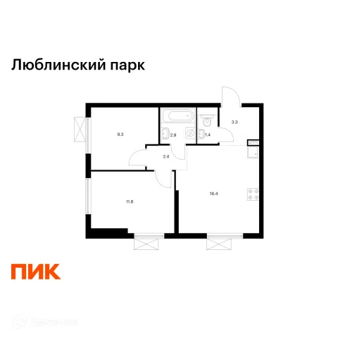 Планировка 2 комн. в ЖК Люблинский парк