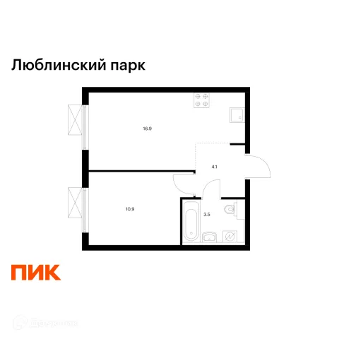 Планировка 1 комн. в ЖК Люблинский парк