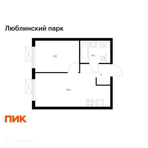 Планировка 1 комн. в ЖК Люблинский парк