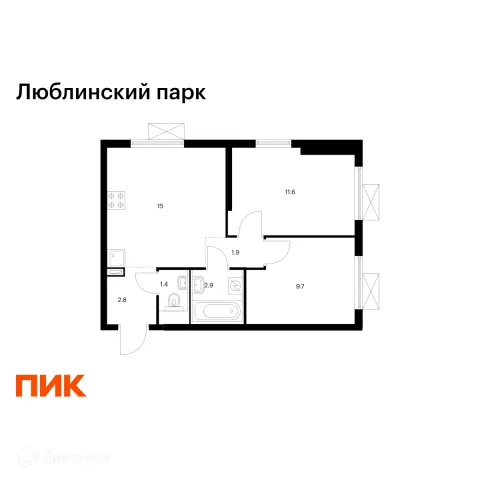 Планировка 2 комн. в ЖК Люблинский парк