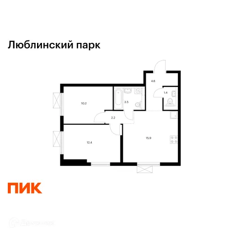 Планировка 2 комн. в ЖК Люблинский парк