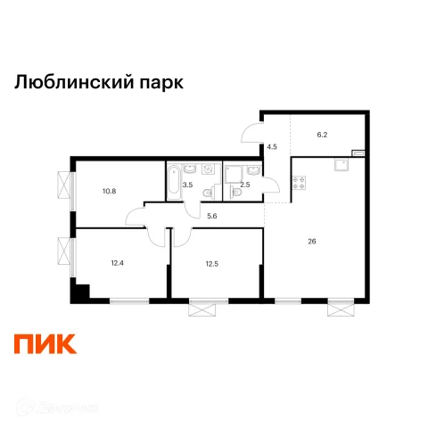 Планировка 3 комн. в ЖК Люблинский парк
