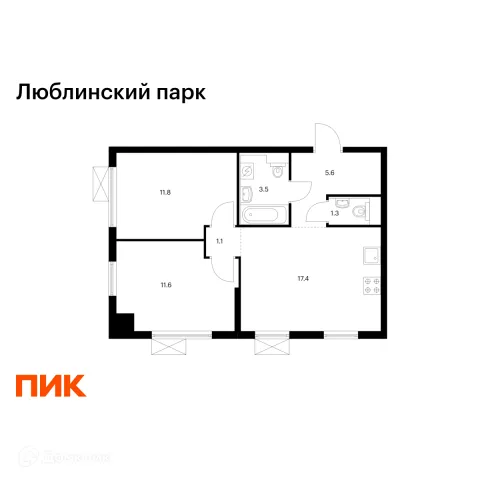 Планировка 2 комн. в ЖК Люблинский парк