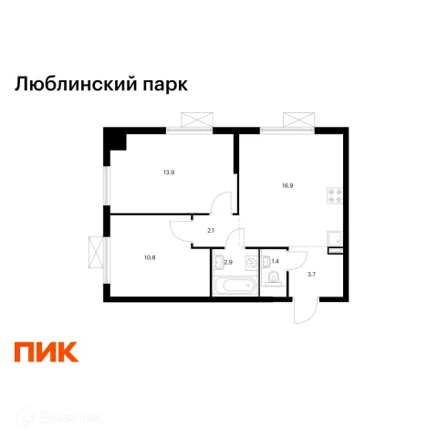 Планировка 2 комн. в ЖК Люблинский парк