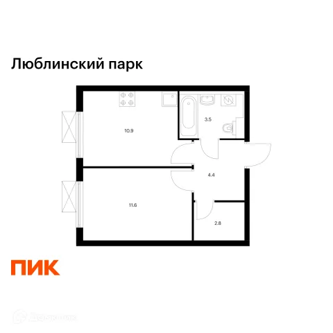 Планировка 1 комн. в ЖК Люблинский парк