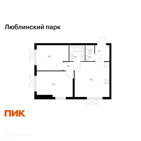 Планировка 2 комн. в ЖК Люблинский парк