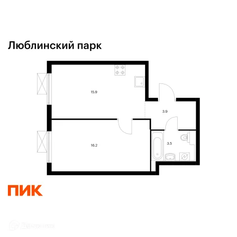 Планировка 1 комн. в ЖК Люблинский парк