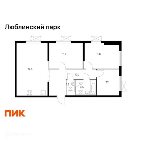 Планировка 3 комн. в ЖК Люблинский парк