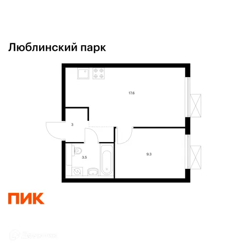 Планировка 1 комн. в ЖК Люблинский парк