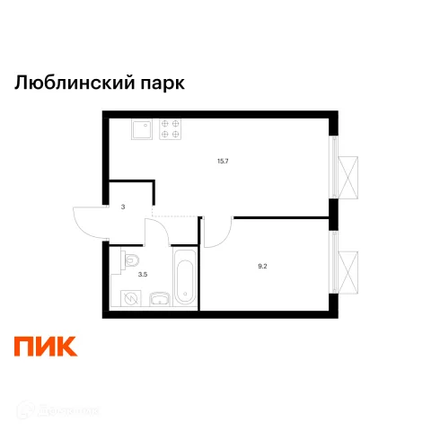 Планировка 1 комн. в ЖК Люблинский парк