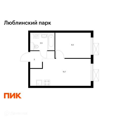 Планировка 1 комн. в ЖК Люблинский парк