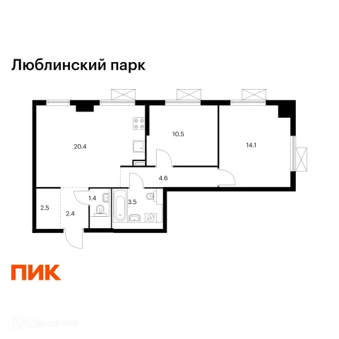 Планировка 2 комн. в ЖК Люблинский парк