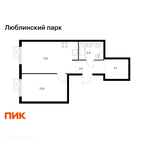Планировка 1 комн. в ЖК Люблинский парк