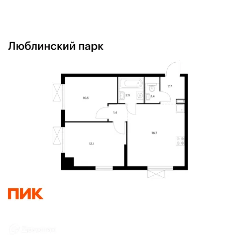 Планировка 2 комн. в ЖК Люблинский парк