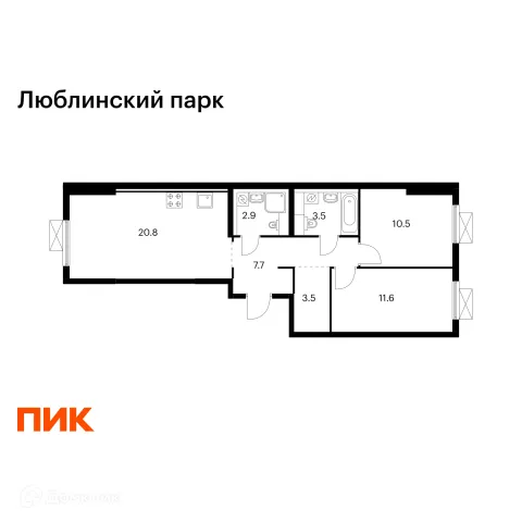 Планировка 2 комн. в ЖК Люблинский парк