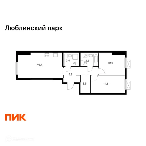 Планировка 2 комн. в ЖК Люблинский парк