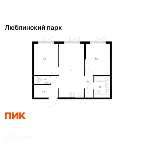 Планировка 2 комн. в ЖК Люблинский парк