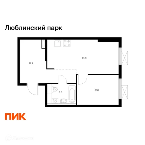 Планировка 1 комн. в ЖК Люблинский парк