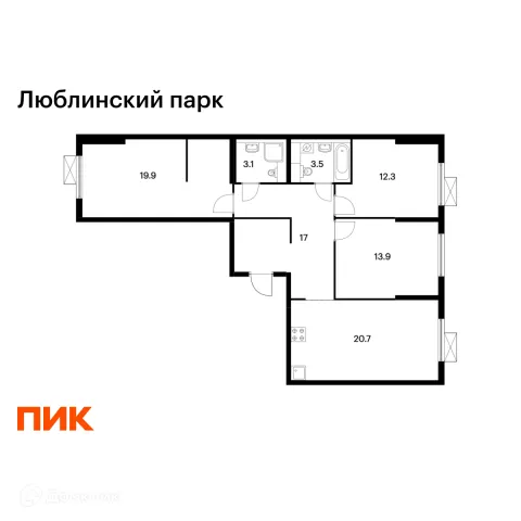 Планировка 3 комн. в ЖК Люблинский парк