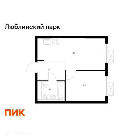 Планировка 1 комн. в ЖК Люблинский парк