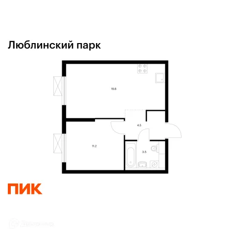 Планировка 1 комн. в ЖК Люблинский парк